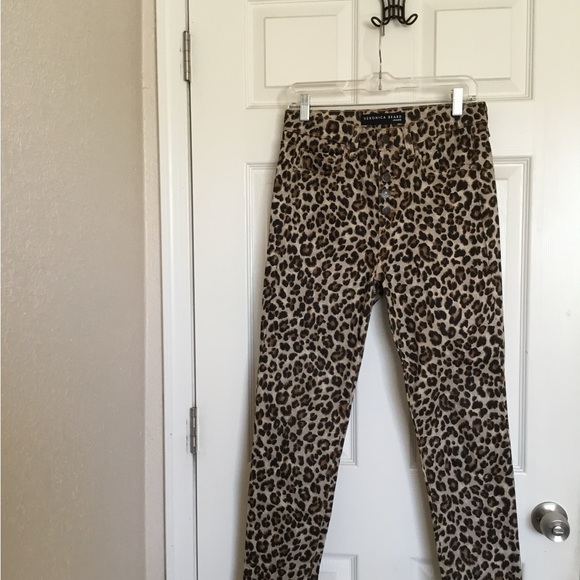 Veronica Beard Debbie Leopard Button Fly 10" High Rise Skinny Leg Jeans Size 28 - Picture 3 of 12